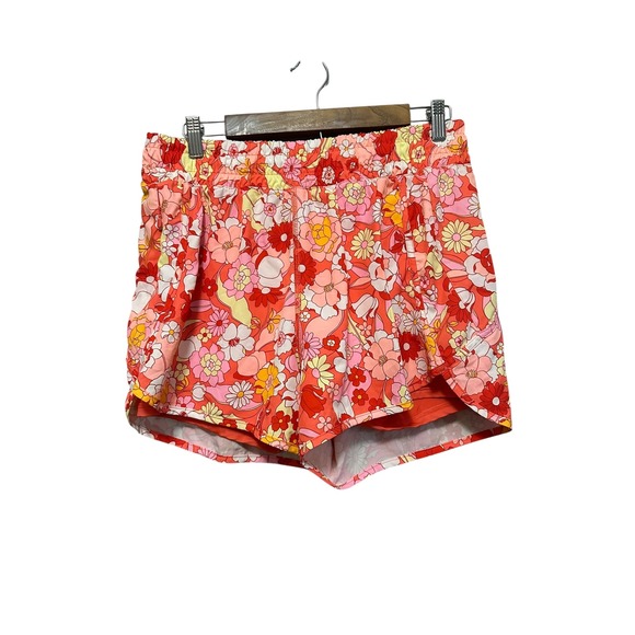 Avia Floral Print Athletic Running Shorts Retro Flower Power Women's Size L - Picture 1 of 6